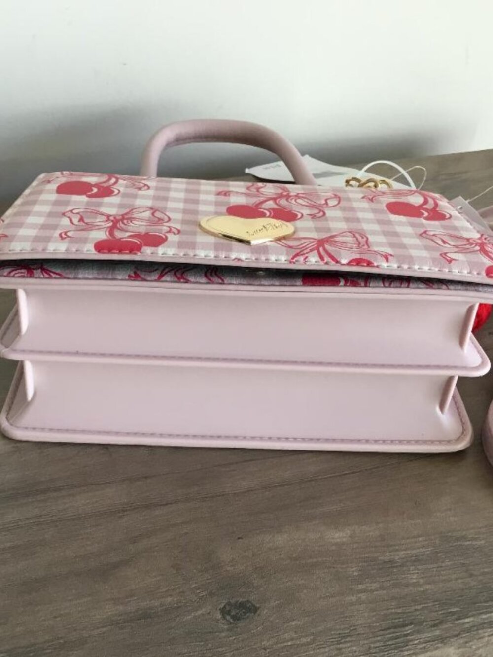 “Luv Betsey” Betsey Johnson Cherry Gingham Satchel Crossbody Handbag w/Cherries - Picture 7 of 8